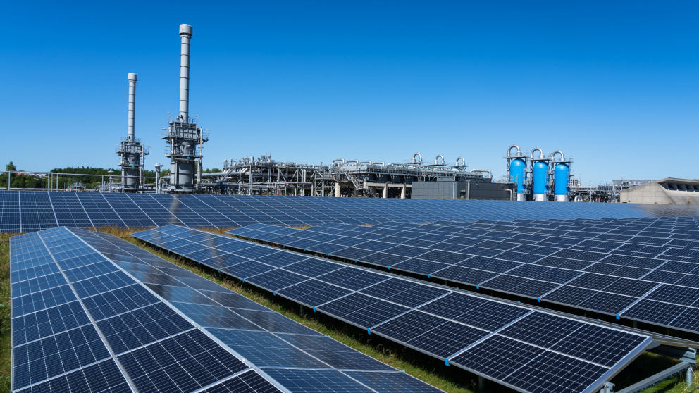 Solar panels at a gas storage facility in the Netherlands.