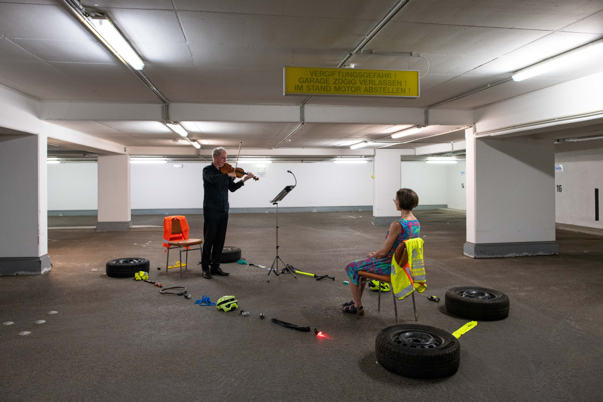 Face the Music performance in underground car park