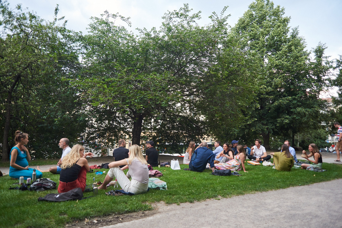 An informal break during the conference in Prague.