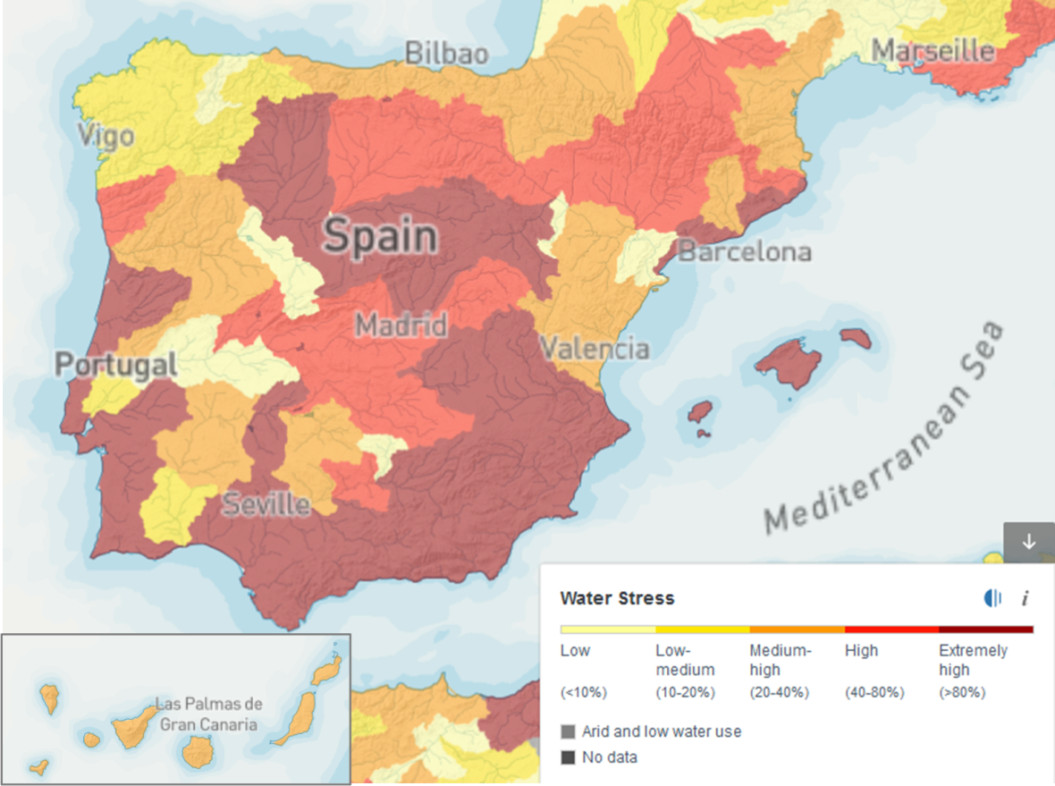 Spanish regions facing water stress.